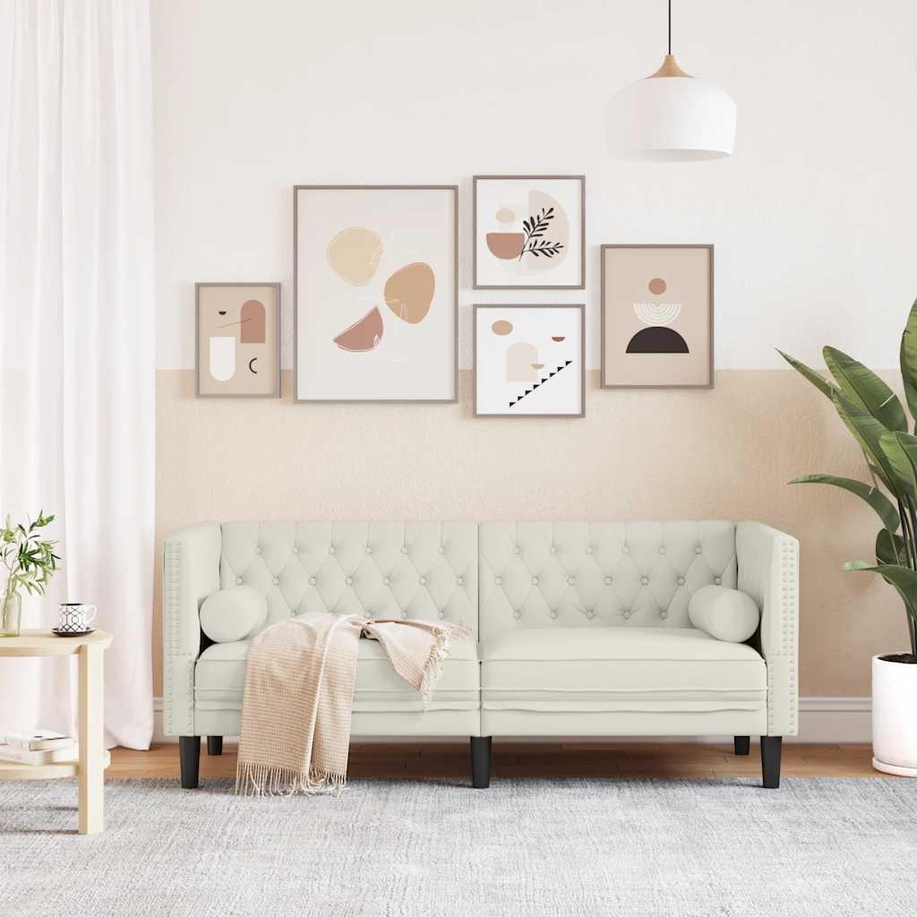 vidaXL Καναπές Chesterfield Διθέσιος με Στηρίγματα σε Κρεμ Βελούδο