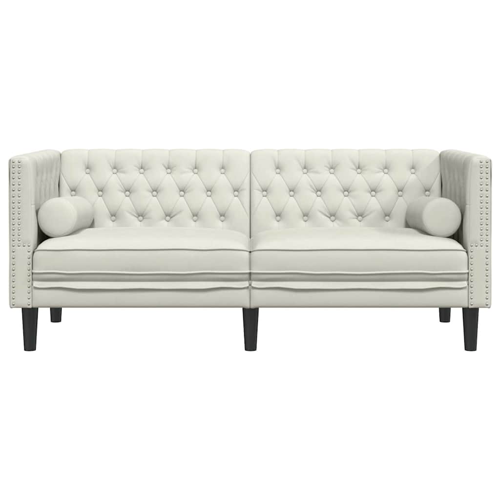 vidaXL Καναπές Chesterfield Διθέσιος με Στηρίγματα σε Κρεμ Βελούδο