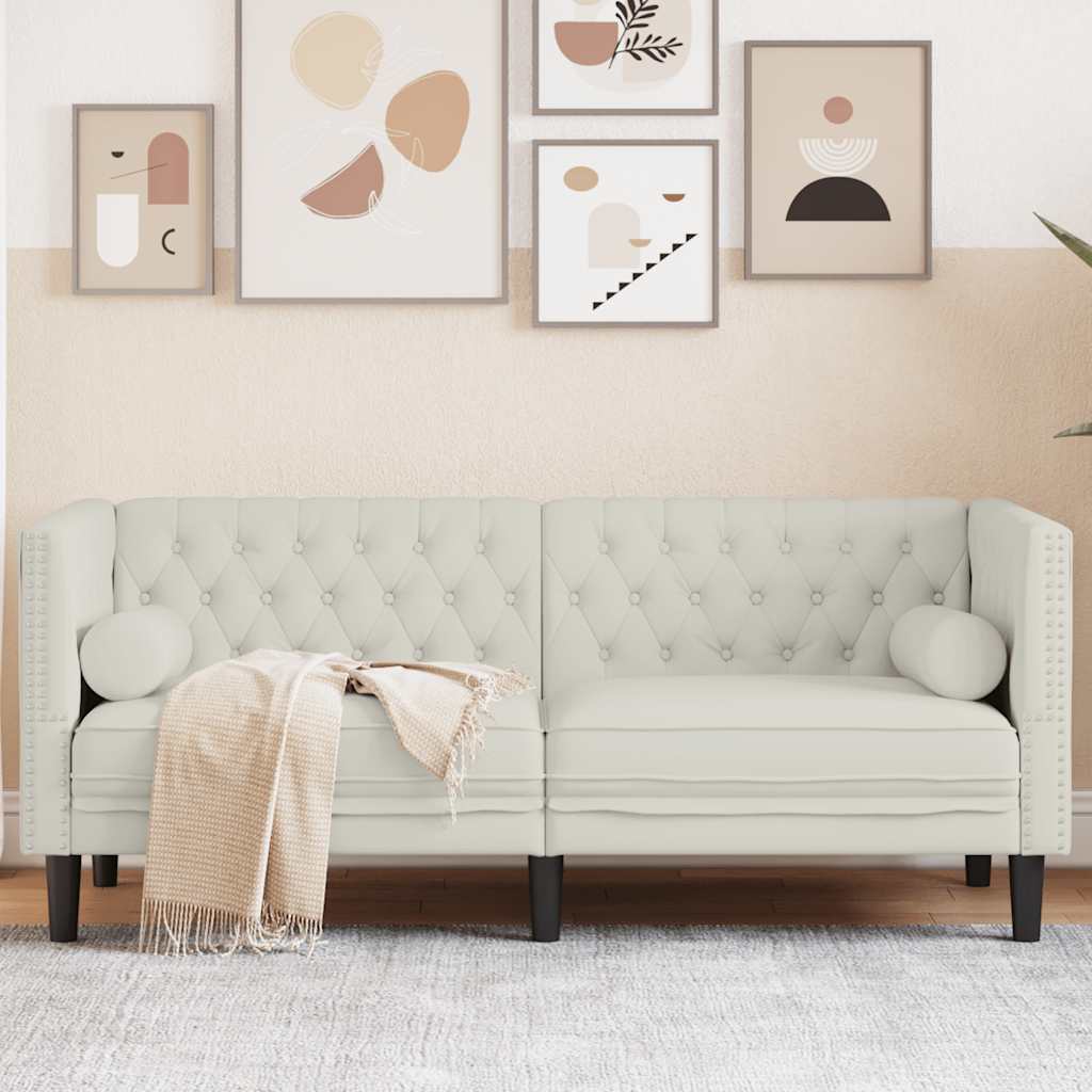 vidaXL Καναπές Chesterfield Διθέσιος με Στηρίγματα σε Κρεμ Βελούδο