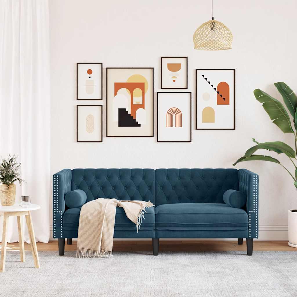 vidaXL Καναπές Chesterfield Διθέσιος με Στηρίγματα από Μπλε Βελούδο
