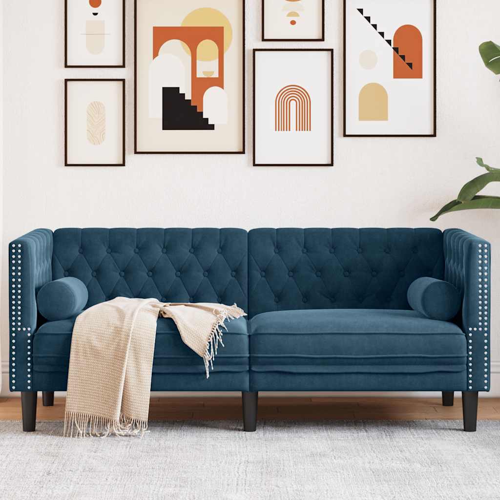 vidaXL Καναπές Chesterfield Διθέσιος με Στηρίγματα από Μπλε Βελούδο