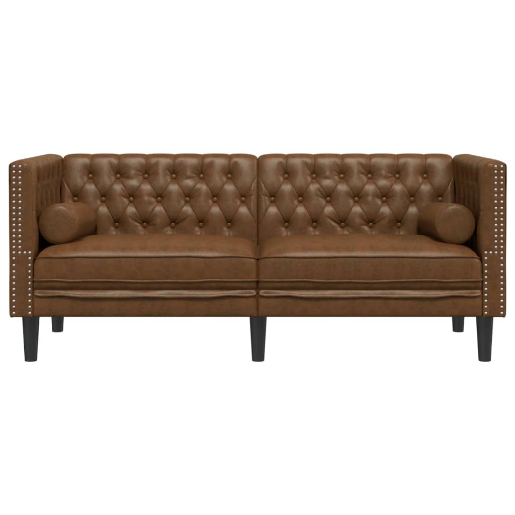 vidaXL Καναπές Διθέσιος Chesterfield με Στηρίγματα Συνθετικό Καστόρι