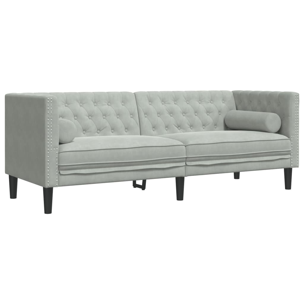 vidaXL Καναπές Τριθέσιος Chesterfield με Στηρίγματα Αν. Γκρι Βελούδο