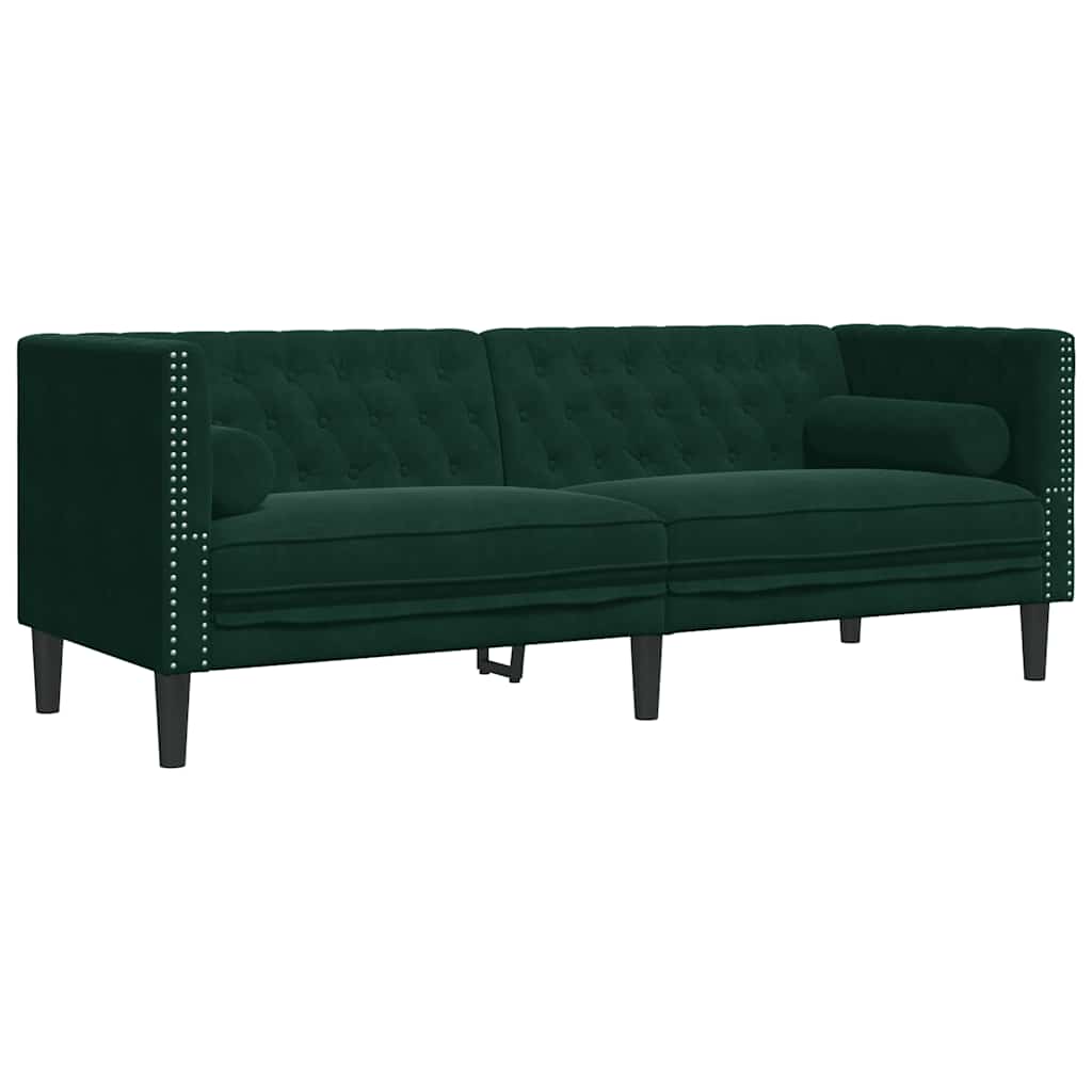 vidaXL Καναπές Τριθέσιος Chesterfield + Στηρίγματα Σκ. Πράσινο Βελούδο