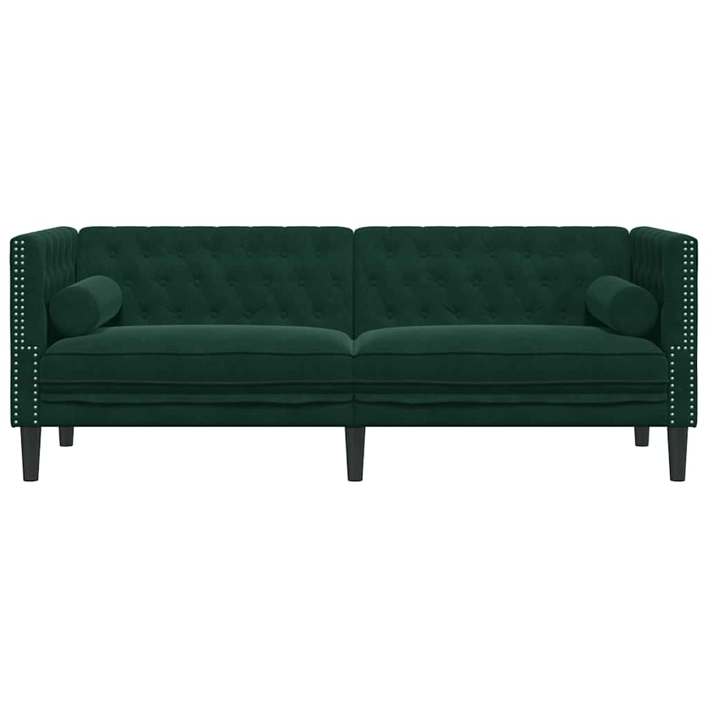 vidaXL Καναπές Τριθέσιος Chesterfield + Στηρίγματα Σκ. Πράσινο Βελούδο