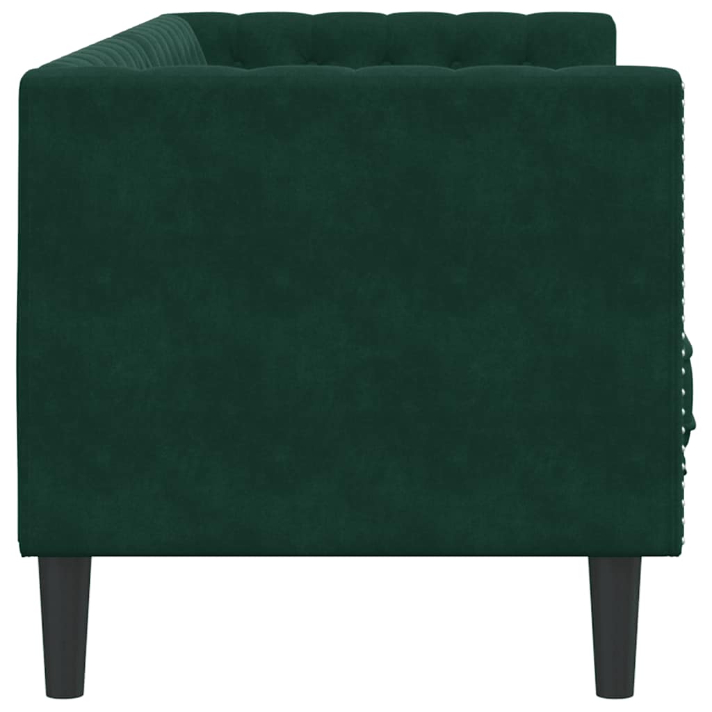 vidaXL Καναπές Τριθέσιος Chesterfield + Στηρίγματα Σκ. Πράσινο Βελούδο