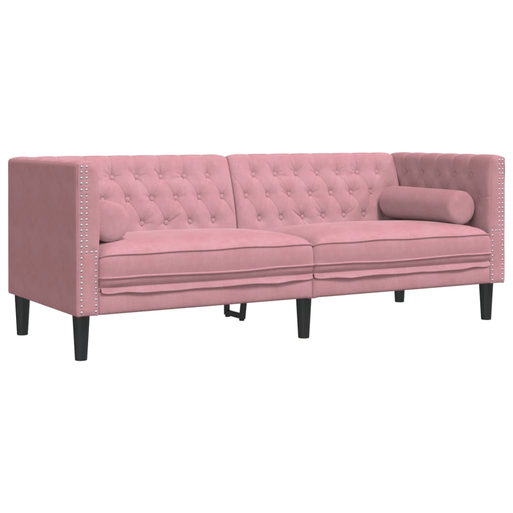 vidaXL Καναπές Διθέσιος Chesterfield με Στηρίγματα Ροζ Βελούδο