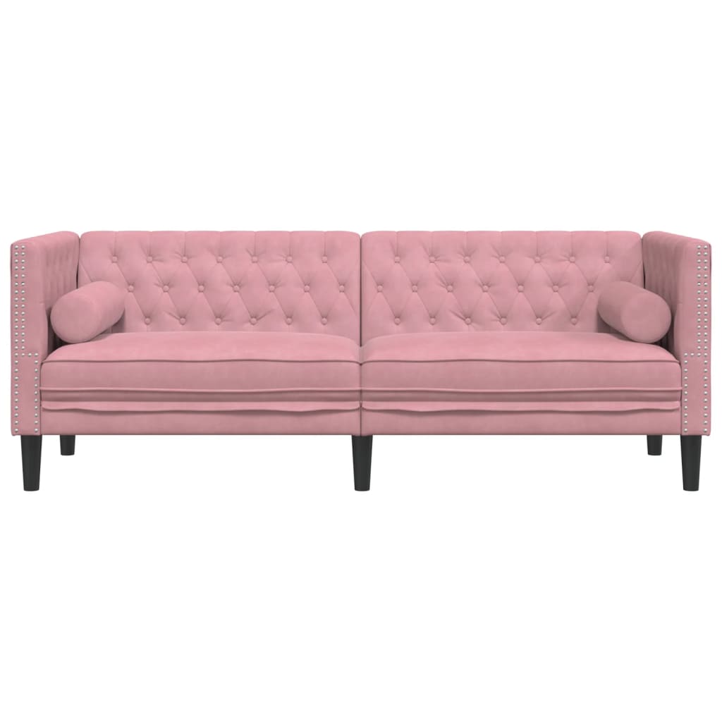 vidaXL Καναπές Διθέσιος Chesterfield με Στηρίγματα Ροζ Βελούδο