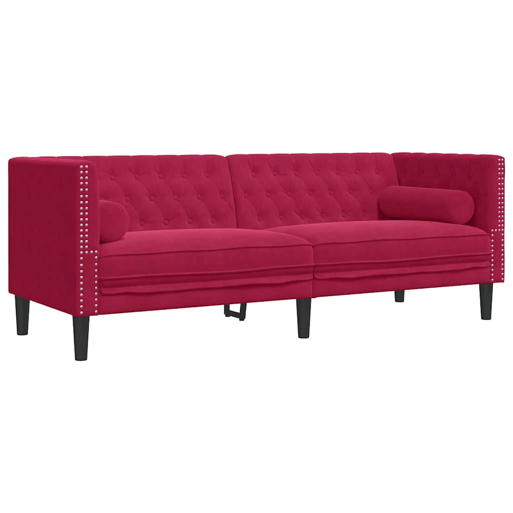 vidaXL Καναπές Διθέσιος Chesterfield με Στηρίγματα Μπορντό Βελούδο