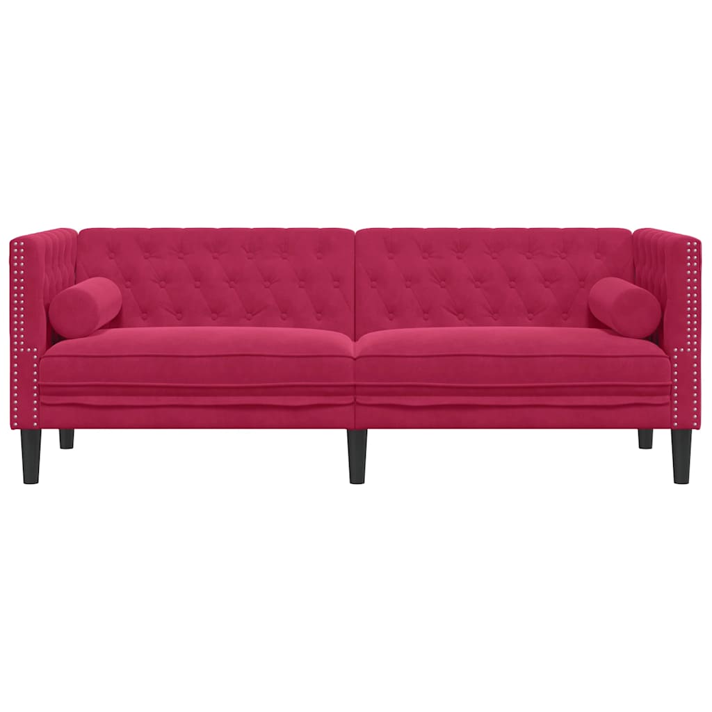vidaXL Καναπές Διθέσιος Chesterfield με Στηρίγματα Μπορντό Βελούδο