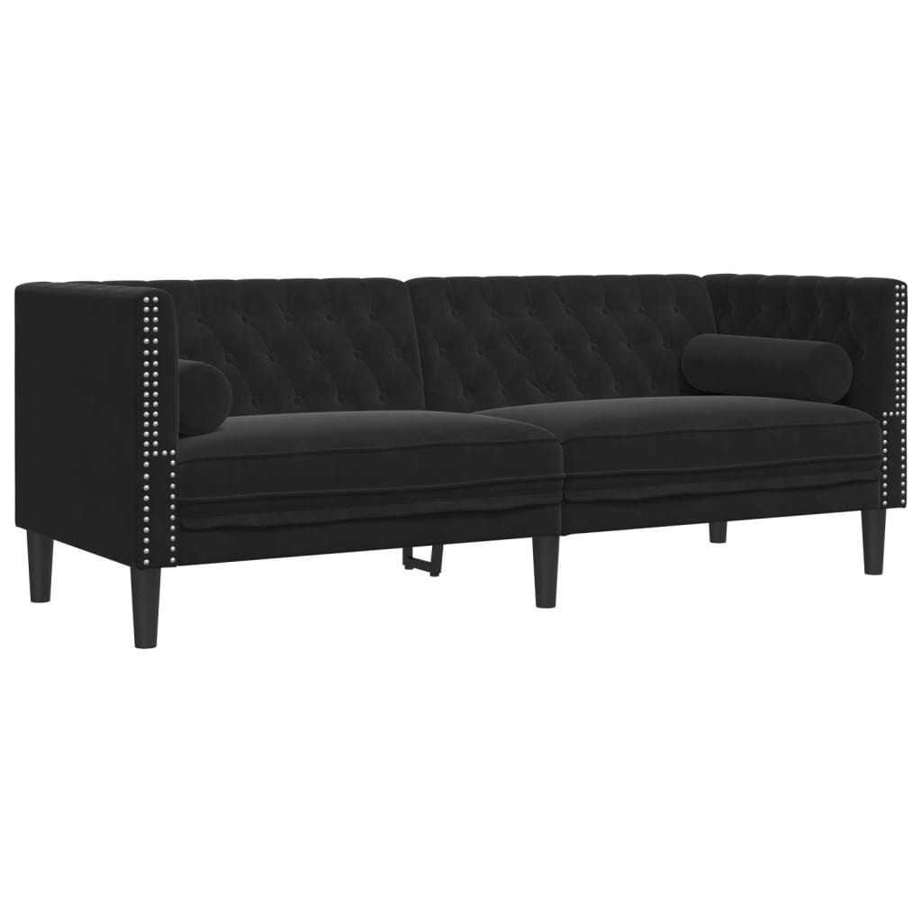 vidaXL Καναπές Διθέσιος Chesterfield με Στηρίγματα Μαύρο Βελούδο