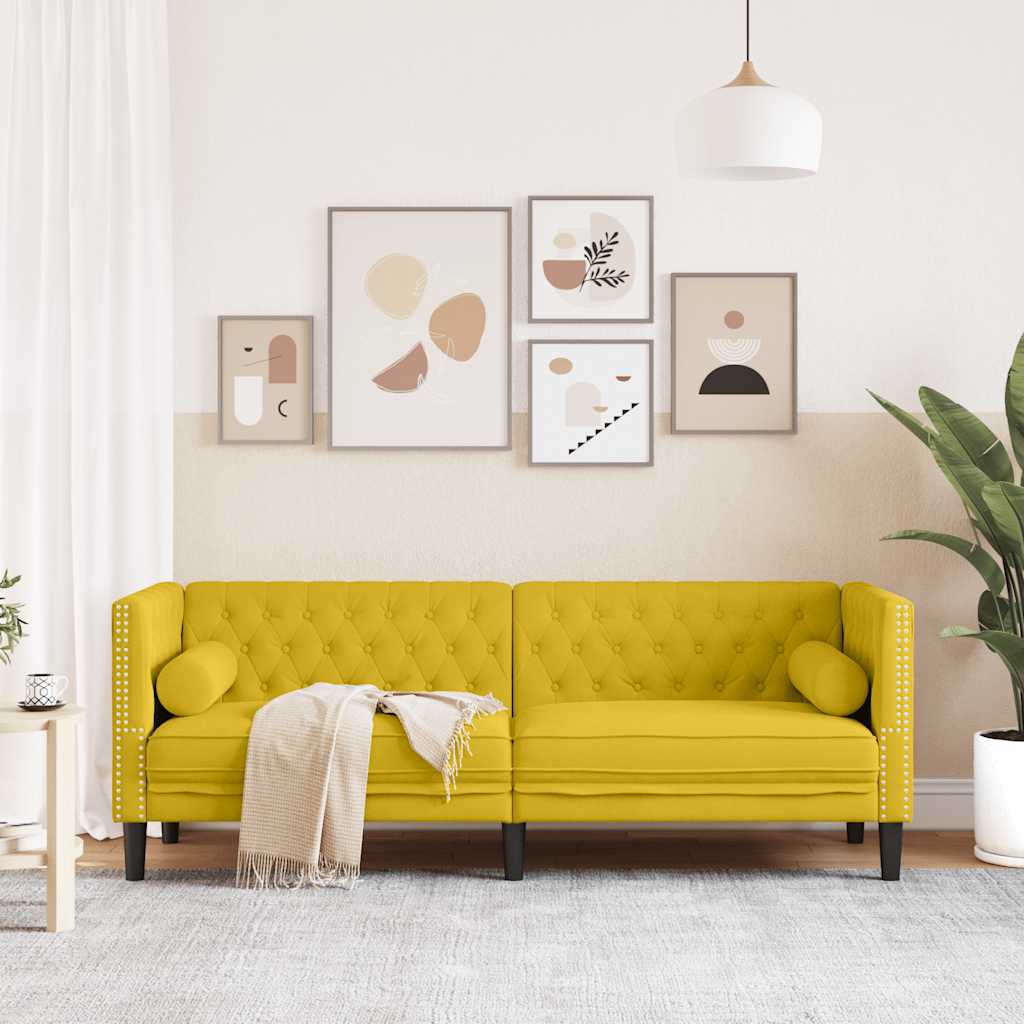 vidaXL Καναπές Διθέσιος Chesterfield με Στηρίγματα Κίτρινος Βελούδο