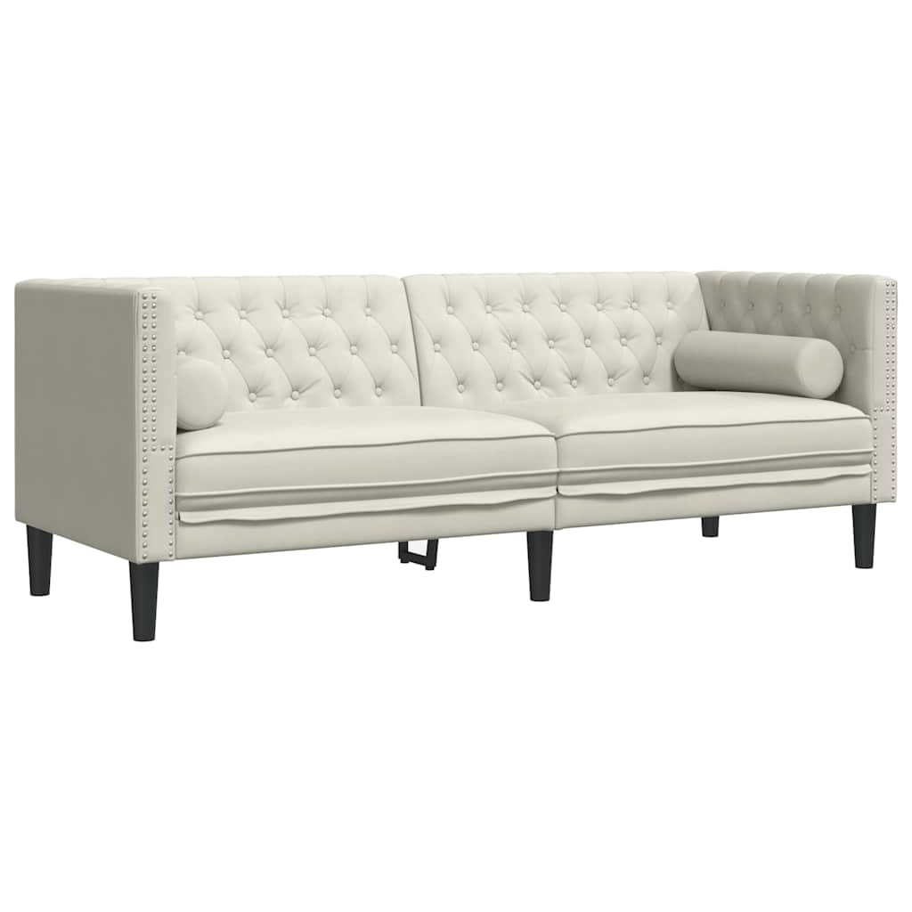 vidaXL Καναπές Διθέσιος Chesterfield με Στηρίγματα Κρεμ Βελούδο
