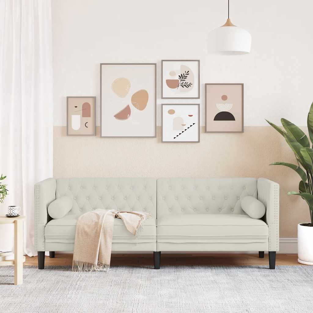 vidaXL Καναπές Διθέσιος Chesterfield με Στηρίγματα Κρεμ Βελούδο