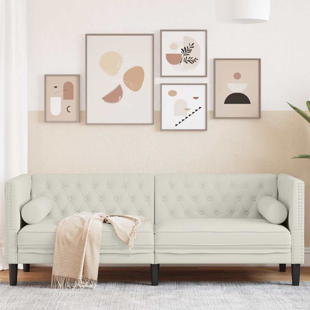 vidaXL Καναπές Διθέσιος Chesterfield με Στηρίγματα Κρεμ Βελούδο
