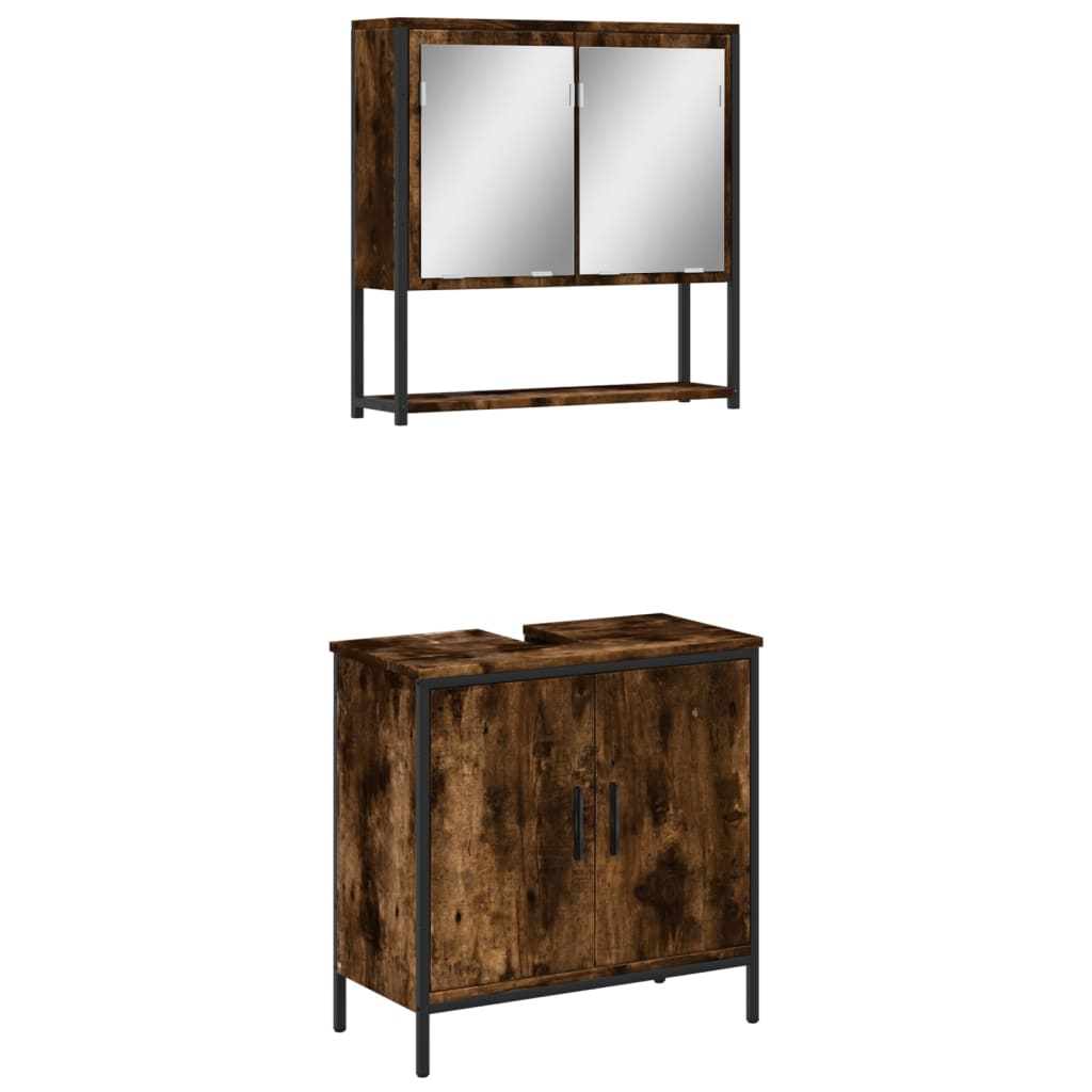 vidaXL Σετ Επίπλων Μπάνιου 2 Τεμαχίων Καπνιστή Δρυς από Τεχν. Ξύλο