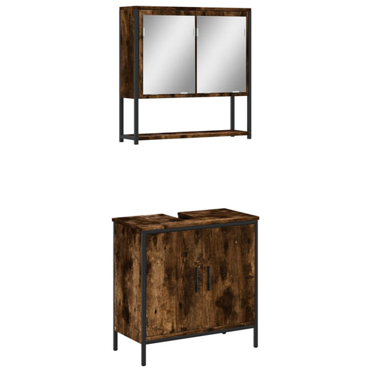 vidaXL Σετ Επίπλων Μπάνιου 2 Τεμαχίων Καπνιστή Δρυς από Τεχν. Ξύλο