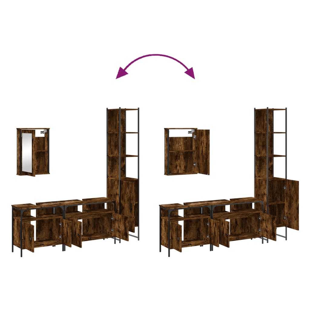 vidaXL Σετ Επίπλων Μπάνιου 4 Τεμαχίων Καπνιστή Δρυς Επεξεργασμένο Ξύλο