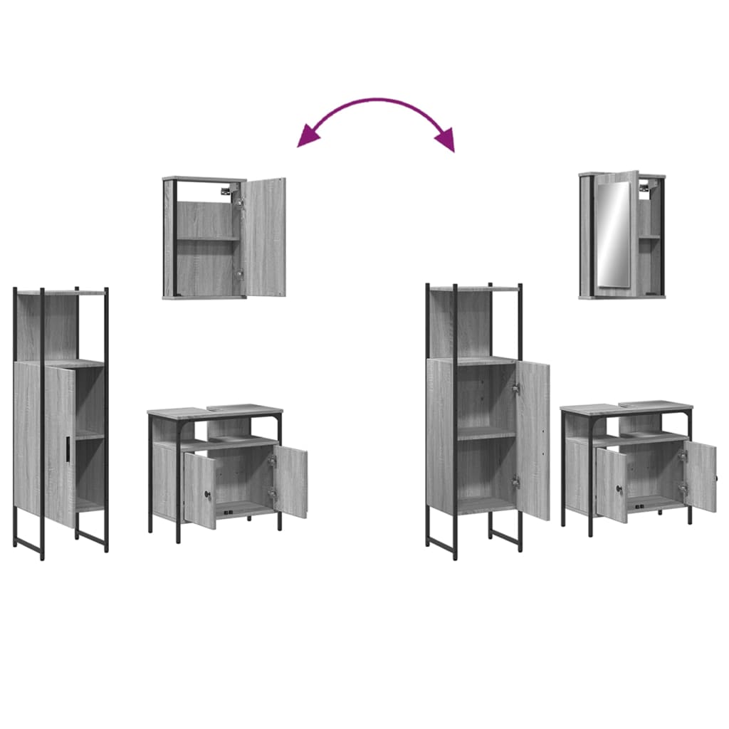vidaXL Σετ Επίπλων Μπάνιου 3 Τεμαχίων Γκρι Sonoma Επεξεργασμένο Ξύλο