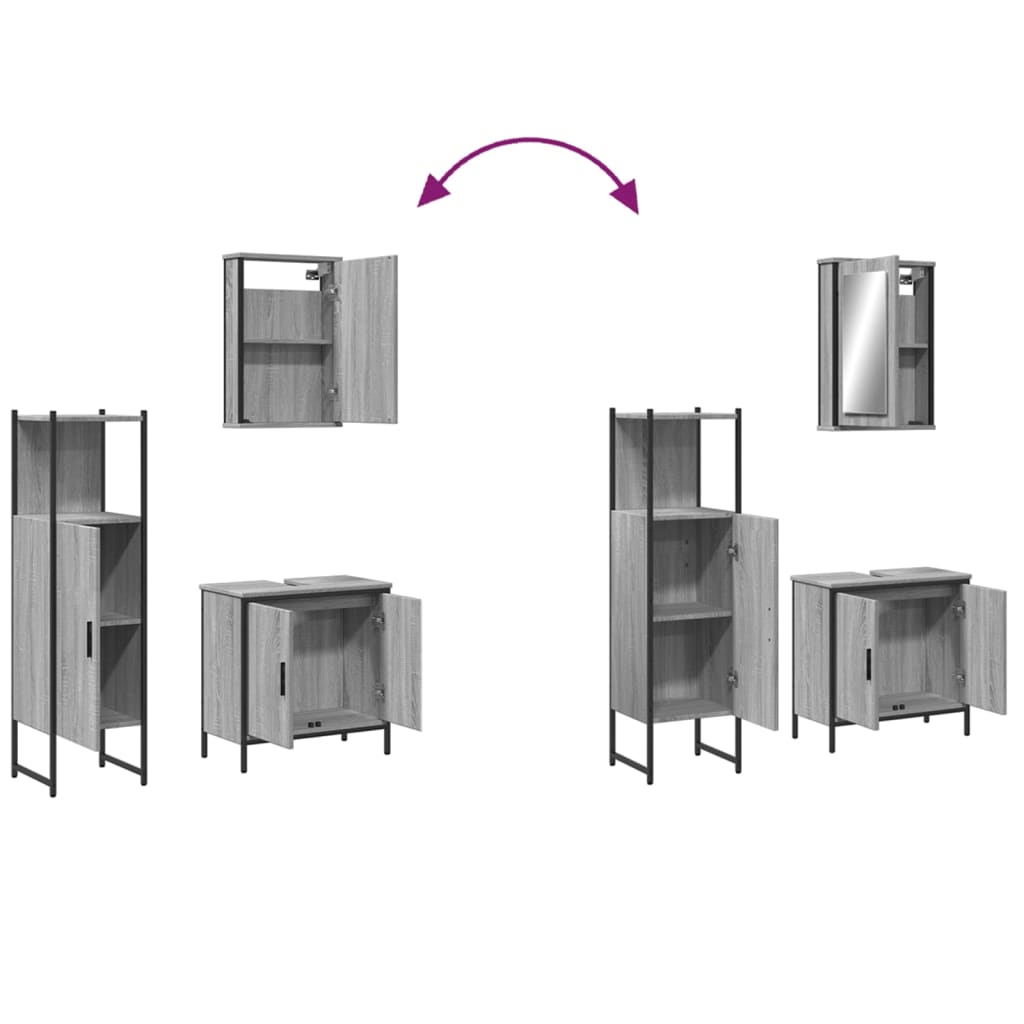 vidaXL Σετ Επίπλων Μπάνιου 3 Τεμαχίων Γκρι Sonoma Επεξεργασμένο Ξύλο