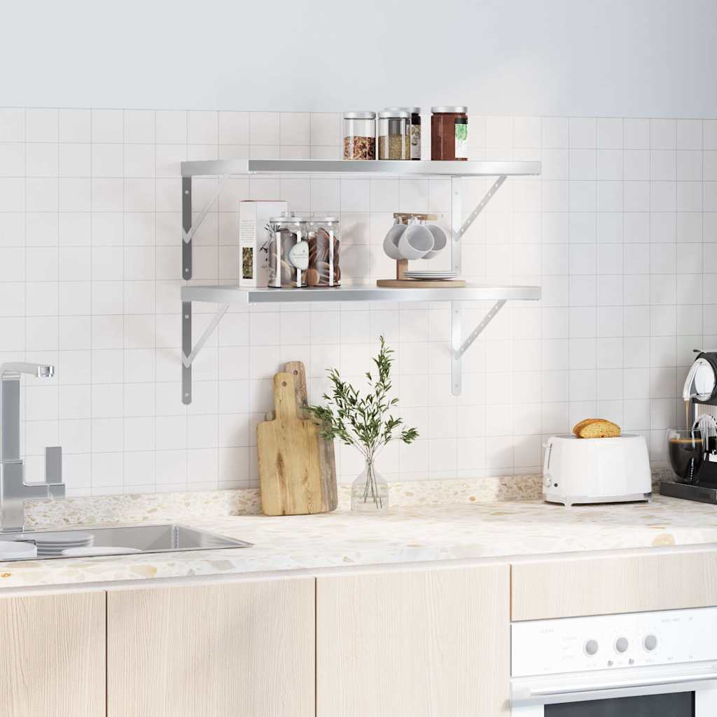 vidaXL Ράφια Τοίχου 2 τεμ. Ασημί 75x40 εκ. Ανοξείδωτο Ατσάλι