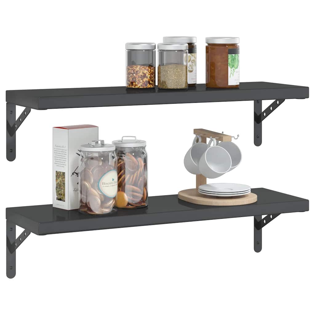 vidaXL Ράφια Τοίχου 2 τεμ. Μαύρο 75x23,5 εκ. Ανοξείδωτο Ατσάλι