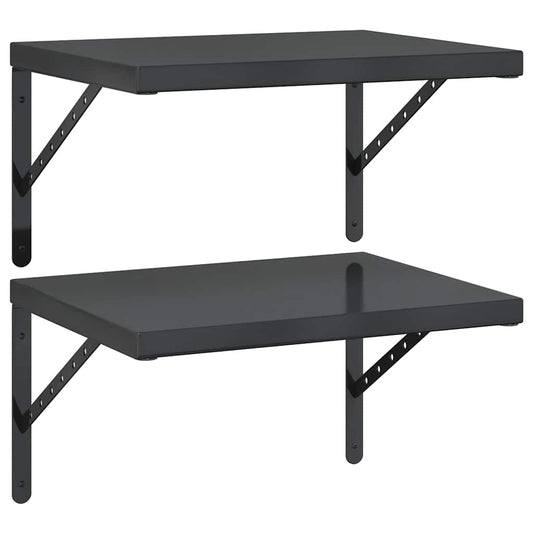 vidaXL Ράφια Τοίχου 2 τεμ. Μαύρο 50x40 εκ. Ανοξείδωτο Ατσάλι