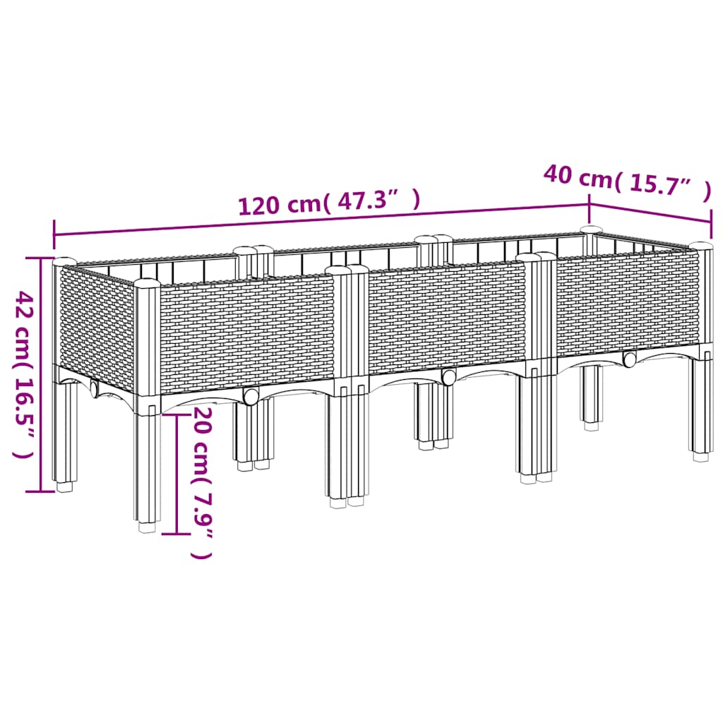 vidaXL Ζαρντινιέρα Κήπου με Πόδια Μπλε Γκρι 120x40x42 εκ. Πολυπροπυλένιο