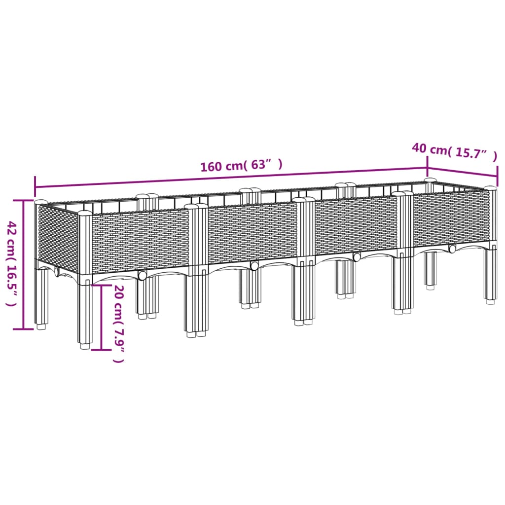 vidaXL Ζαρντινιέρα Κήπου με Πόδια Αν. Γκρι 160x40x42 εκ Πολυπροπυλένιο