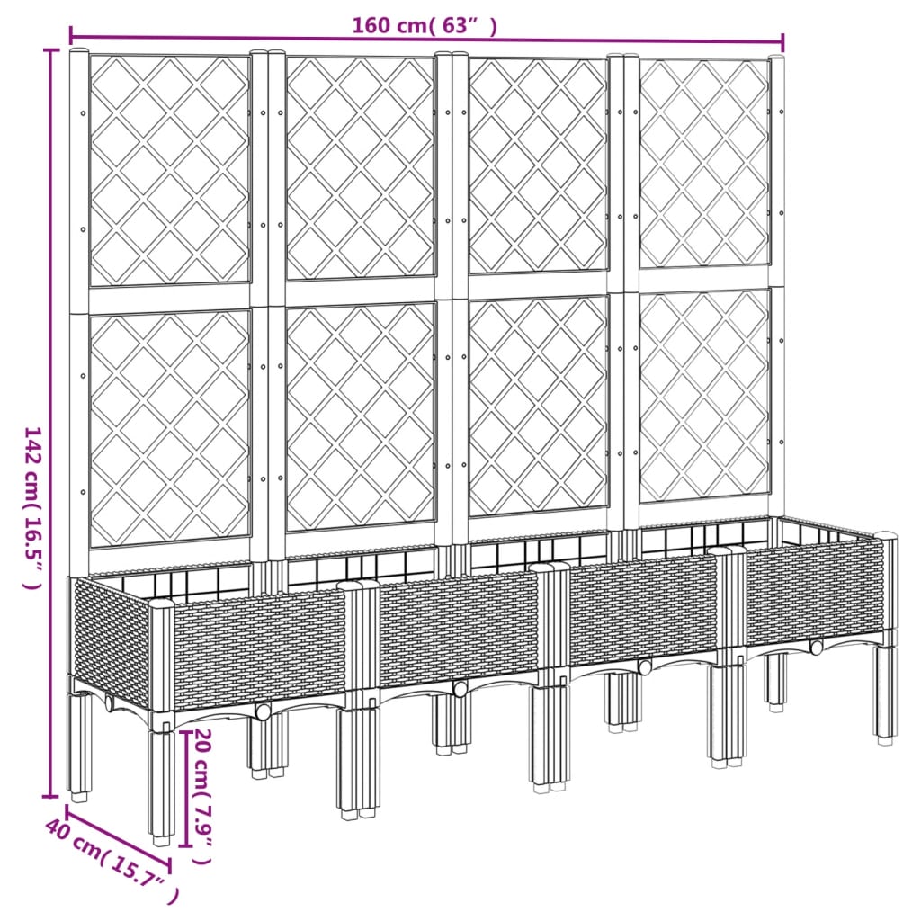 vidaXL Ζαρντινιέρα Κήπου με Καφασωτό Μαύρο 160 x 40 x 142 εκ. από PP