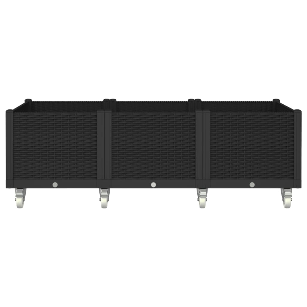 vidaXL Ζαρντινιέρα Κήπου με Ροδάκια Μαύρο 150x80x54εκ. Πολυπροπυλένιο