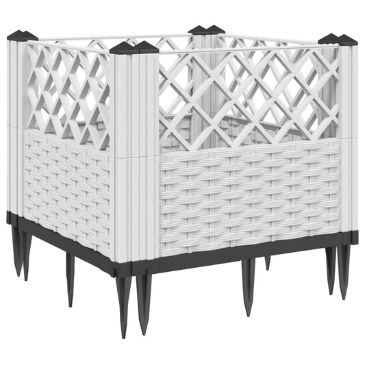vidaXL Ζαρντινιέρα με Πασσάλους Λευκή 42,5x42,5x28,5 εκ Πολυπροπυλένιο