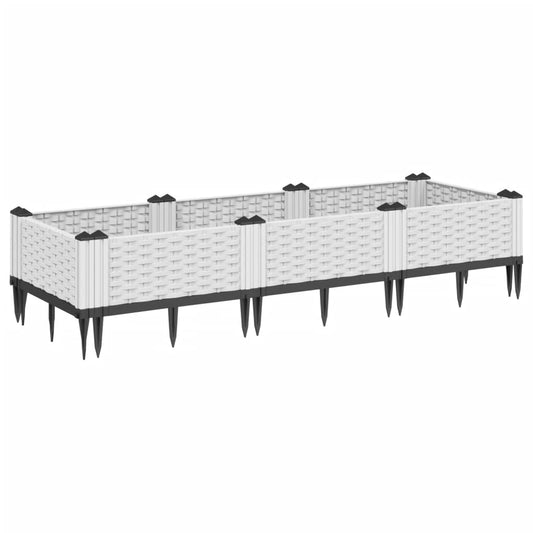 vidaXL Ζαρντινιέρα με Πασσάλους Λευκή 125x40x28,5 εκ. Πολυπροπυλένιο