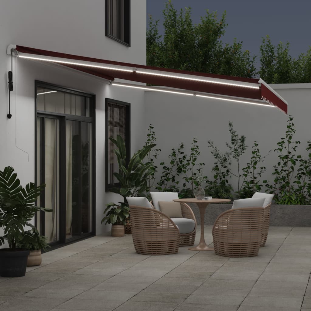vidaXL Ηλεκτρική τέντα με LED και αισθητήρα 5 x 3,5 m Μπορντό