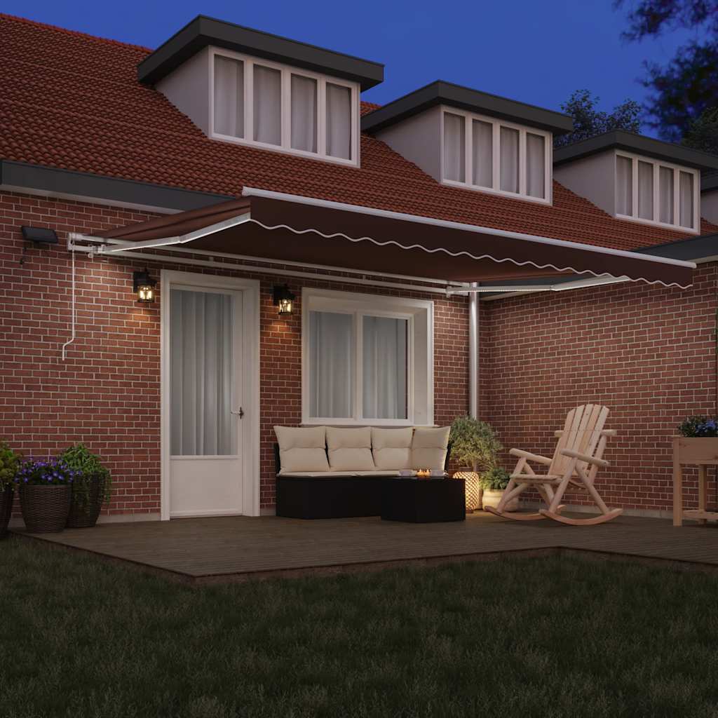 vidaXL Τέντα Πτυσσόμενη Χειροκίνητη με LED Καφέ 450x300 εκ.