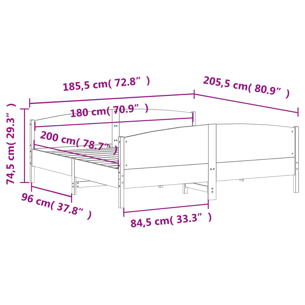 vidaXL Σκελετός Κρεβ. Χωρίς Στρώμα Λευκό 180x200 εκ Μασίφ Πεύκο