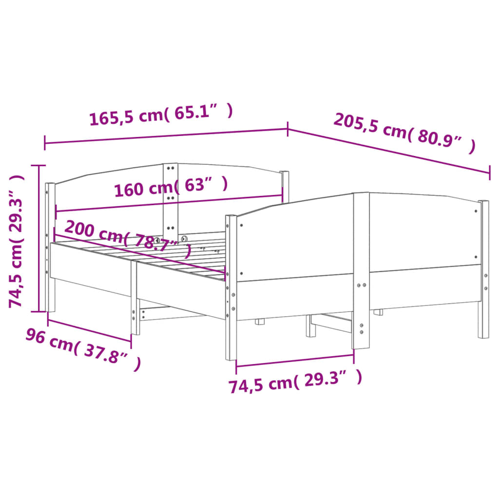 vidaXL Σκελετός Κρεβ. Χωρίς Στρώμα Καφέ Κεριού 160x200 εκ Μασίφ Πεύκο
