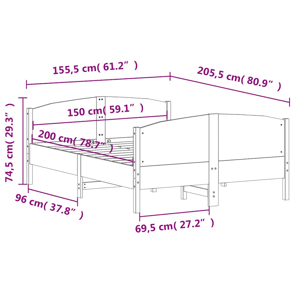 vidaXL Σκελετός Κρεβ. Χωρίς Στρώμα Λευκό 150x200 εκ Μασίφ Πεύκο