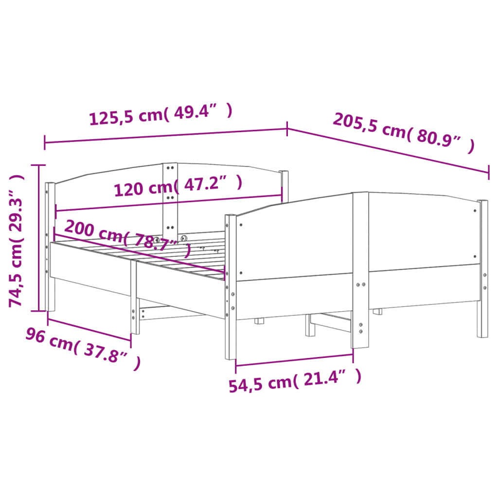 vidaXL Σκελετός Κρεβ. Χωρίς Στρώμα Λευκό 120x200 εκ Μασίφ Πεύκο