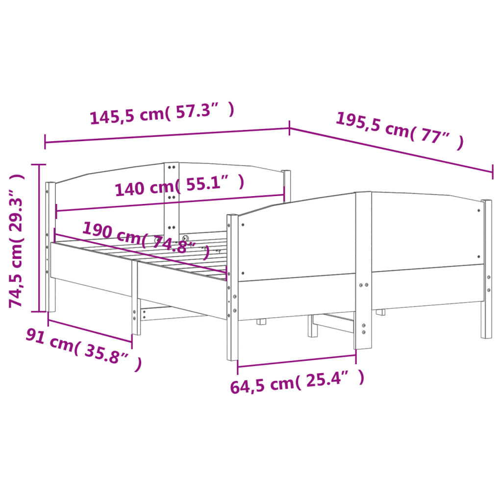 vidaXL Σκελετός Κρεβ. Χωρίς Στρώμα Λευκό 140x190 εκ Μασίφ Πεύκο