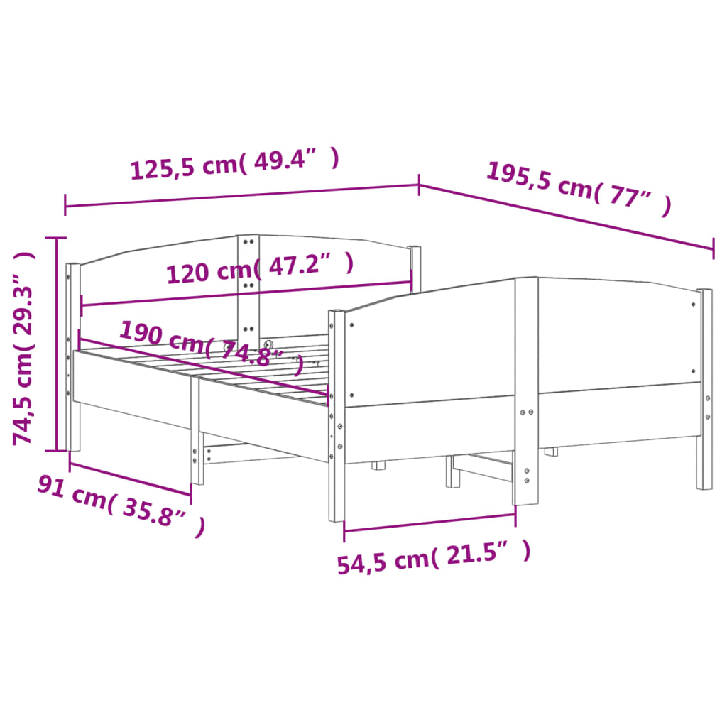 vidaXL Σκελετός Κρεβ. Χωρίς Στρώμα Λευκό 120x190 εκ Μασίφ Πεύκο