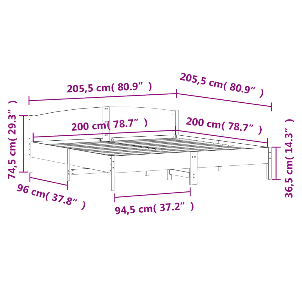 vidaXL Σκελετός Κρεβατιού Χωρίς Στρώμα 200x200 εκ Μασίφ Ξύλο Πεύκου