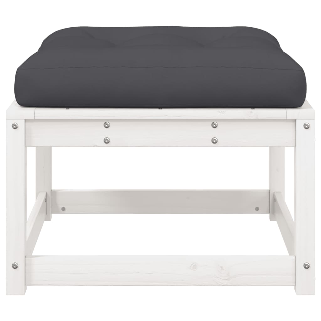 vidaXL Υποπόδιο Κήπου Λευκό από Μασίφ Ξύλο Πεύκου με Μαξιλάρια