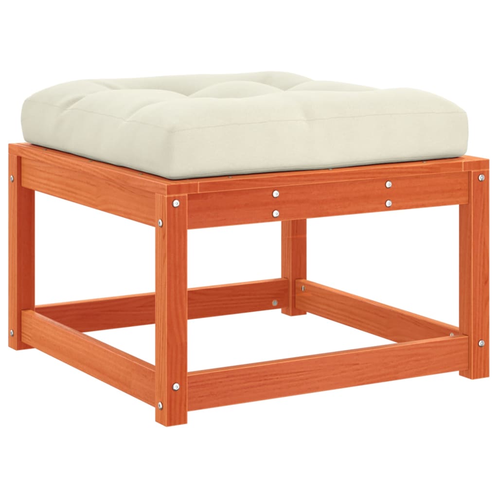 vidaXL Υποπόδιο Κήπου Καφέ Κεριού από Μασίφ Ξύλο Πεύκου με Μαξιλάρια