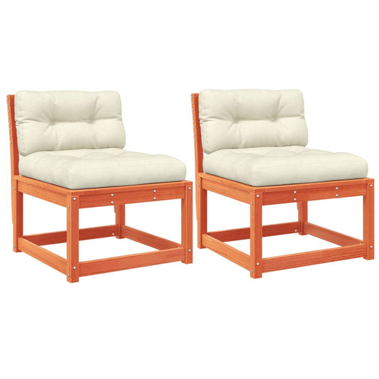 vidaXL Καναπέδες Κήπου 2τεμ Καφέ Κεριού Μασίφ Ξύλο Πεύκου με Μαξιλάρια