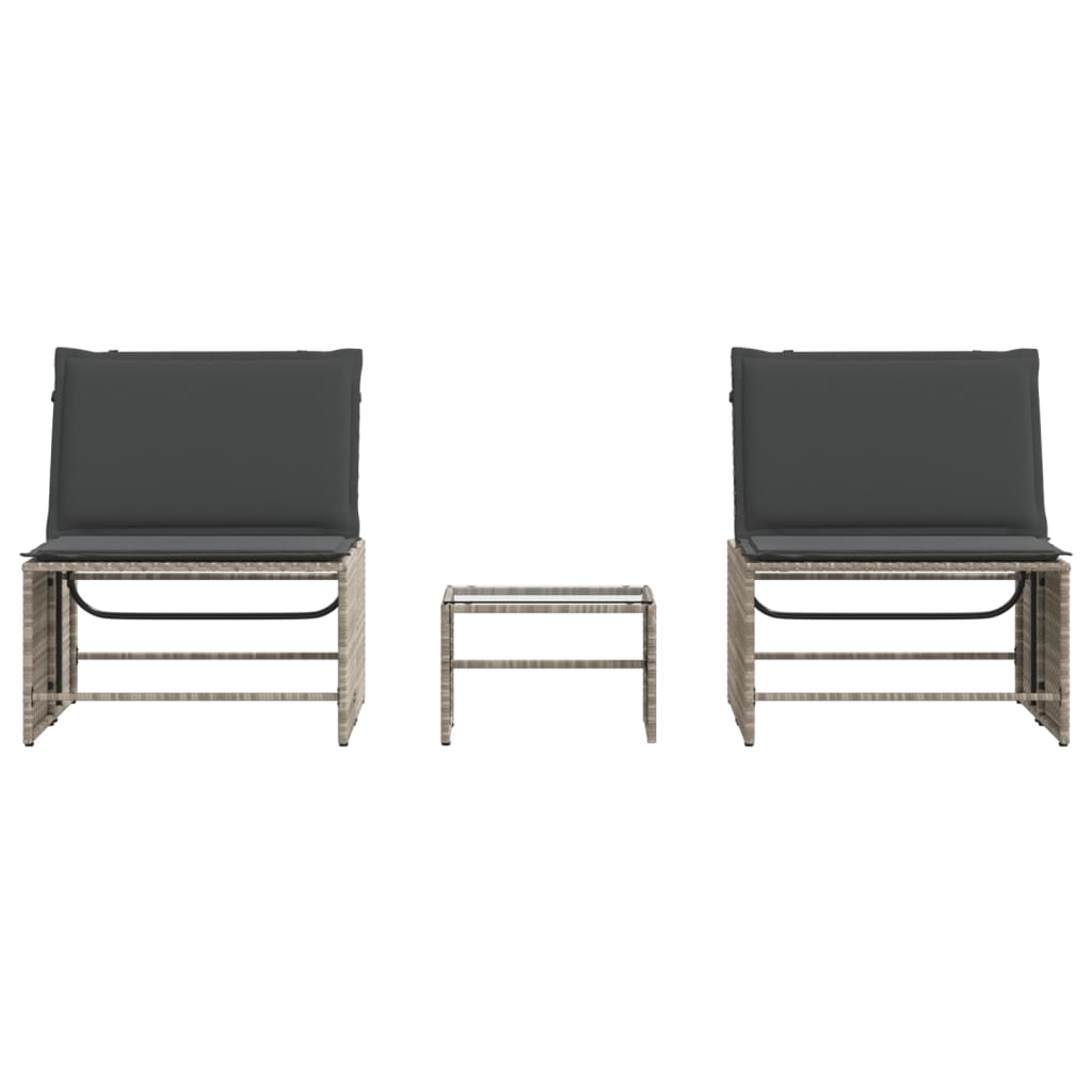 vidaXL Ξαπλώστρες 2 τεμ. με Τραπέζι Ανοιχτό Γκρι από Συνθετικό Ρατάν