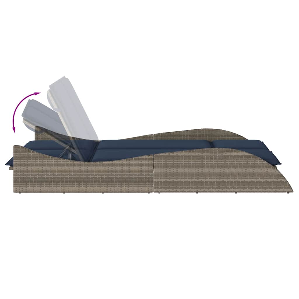 vidaXL Ξαπλώστρα με Μαξιλάρια Γκρι 114 x 205 x 73 εκ. από Συνθετικό Ρατάν