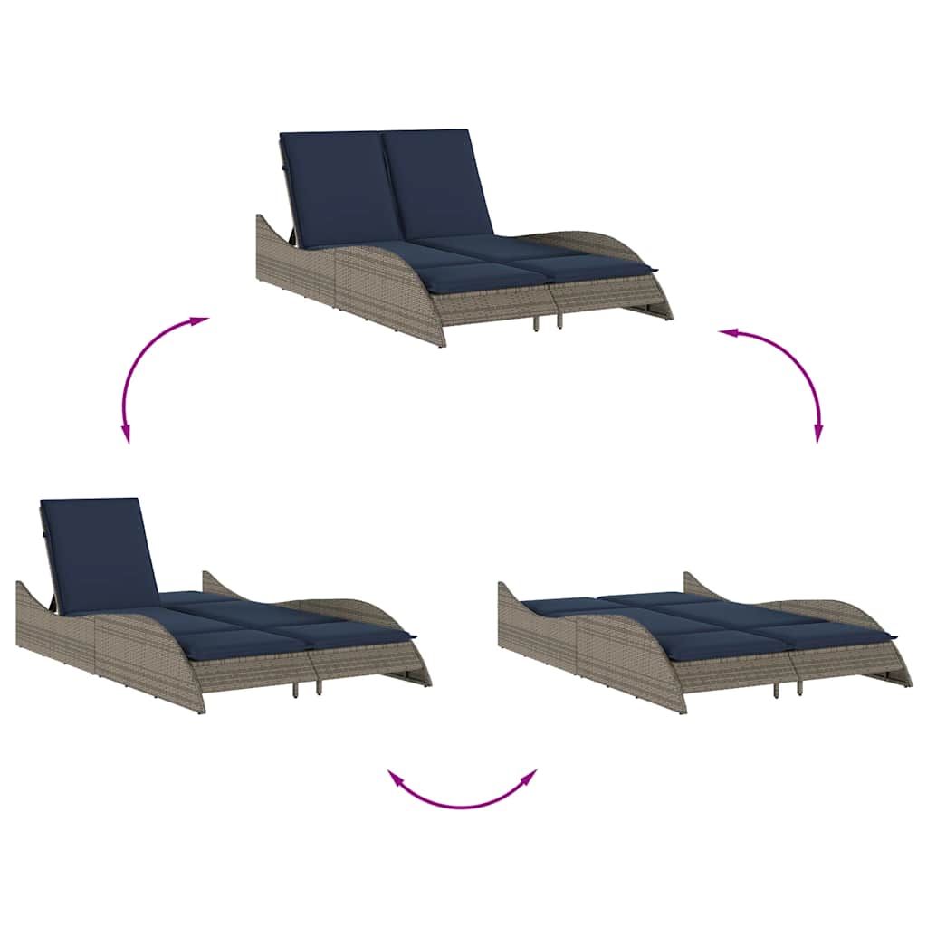 vidaXL Ξαπλώστρα με Μαξιλάρια Γκρι 114 x 205 x 73 εκ. από Συνθετικό Ρατάν