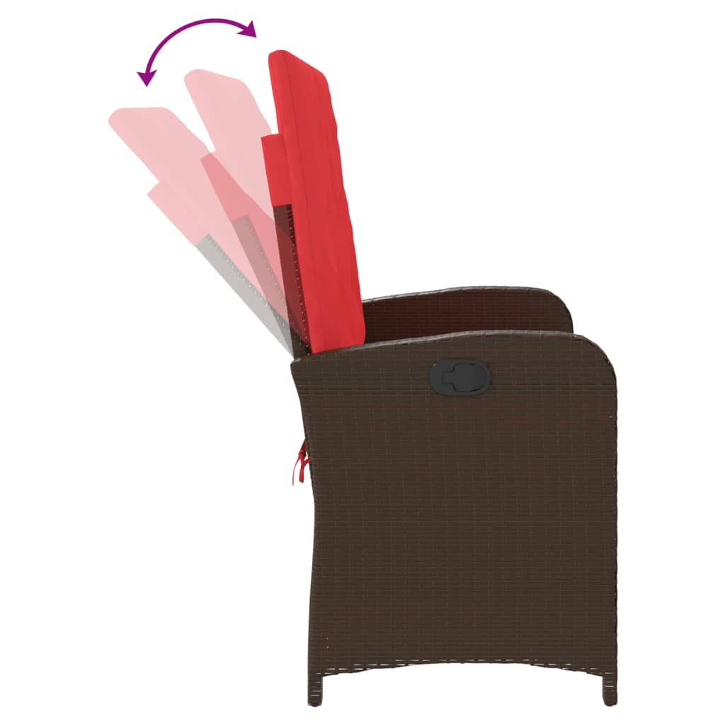 vidaXL Πάγκος Κήπου Ανακλινόμενος Καφέ Συνθετικό Ρατάν με Μαξιλάρια