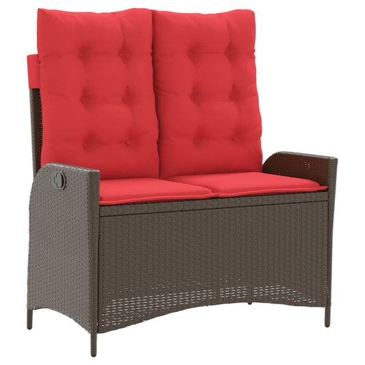 vidaXL Πάγκος Κήπου Ανακλινόμενος Καφέ Συνθετικό Ρατάν με Μαξιλάρια